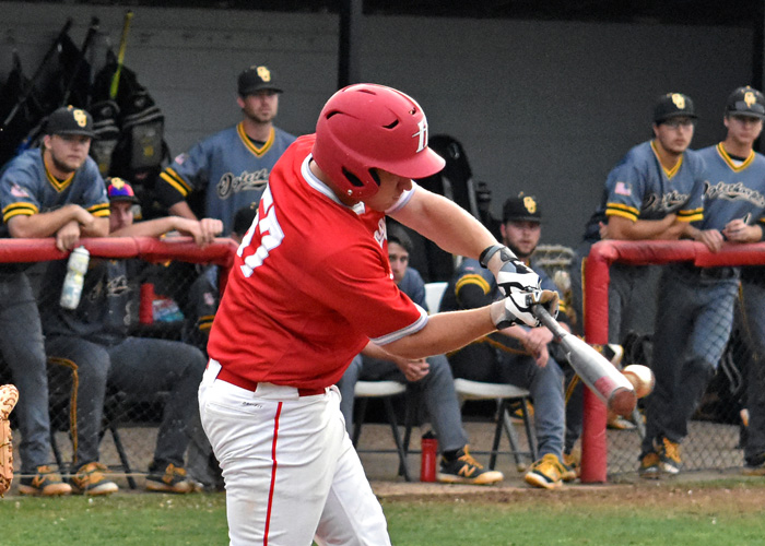 Josh Hines hit a two-out, bases-loaded single in the bottom of the ninth to score the winning run in an 8-7 win over North Carolina Wesleyan on Friday. (Photo by Wesley Lyle)