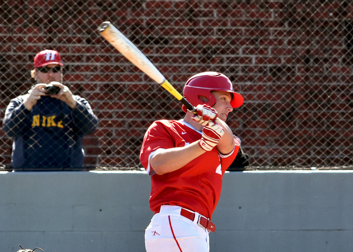 Freshman Garrett Breland had five RBIs, including a two-run home run in Saturday's doubleheader against Methodist. (Photo by Wesley Lyle)