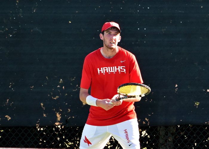 John Jones won 6-3, 3-6, 6-2 at No. 1 singles in Sunday's 6-3 win over Division II Spring Hill. (Photo by Wesley Lyle)