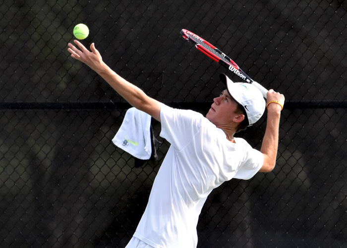 Adam Self teamed with Ben Marler to win at No. 3 doubles in Huntingdon's loss to Covenant on Friday. (Photo by Wesley Lyle)