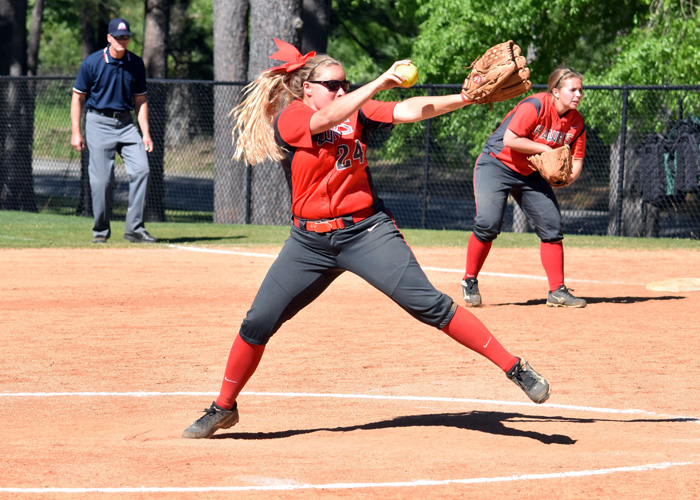 Jessica Swindle earned a save in the second game of Sunday's doubleheader with Methodist. It was Swindle's second save  of the weekend.