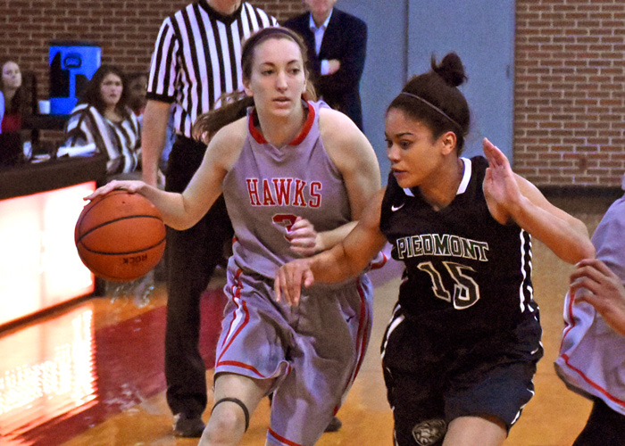 Mackenzie Garmany, shown here against Piedmont, tied her career high with six 3-pointers in Sunday's win over North Carolina Wesleyan. Garmany finished with 25 points and seven rebounds.