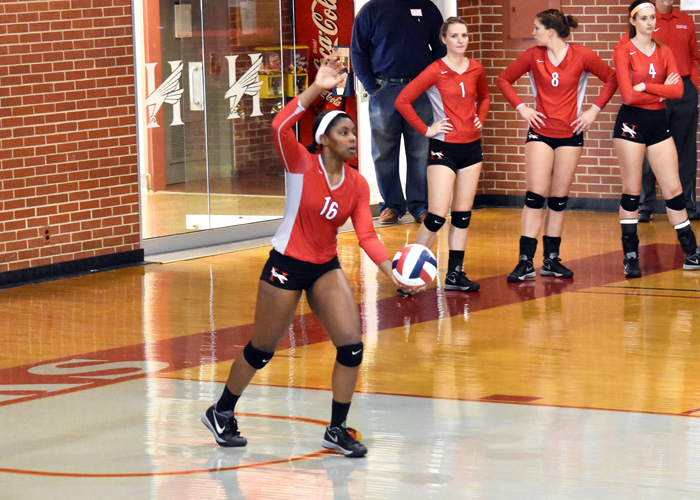 Audrianna Hargitt finished with 34 kills and seven blocks in Saturday's conference matches with William Peace and North Carolina Wesleyan.